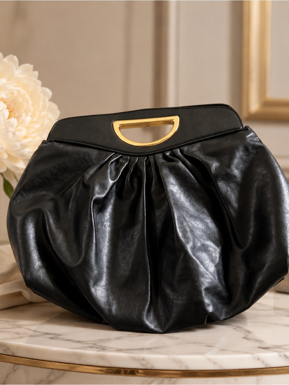 Elegant Large Black Leather Clutch